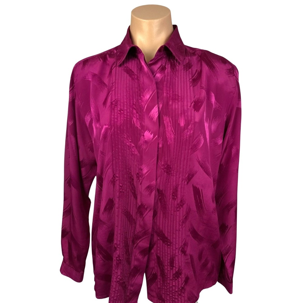Rafaella Blouse Size 6 Purple Long Sleeve Polyester Covered Buttons Collared